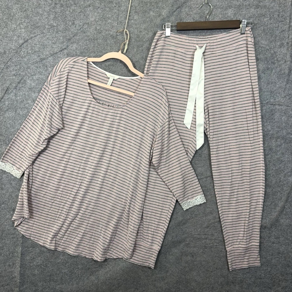 Soma Pajama Set Womens Sz M Pink Gray Striped Stretch Lightweight